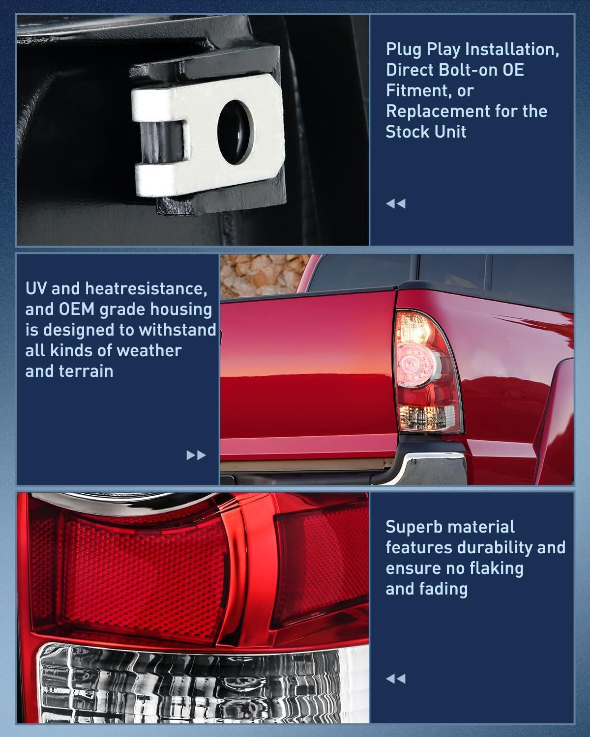 imageNilight Taillight Assembly Compatible with 2005 2006 2007 2008 2009 2010 2011 2012 2013 2014 2015 Toyota Tacoma Rear Tail Light Lamp Replacement LED Lens Passenger SideRedPassenger Side