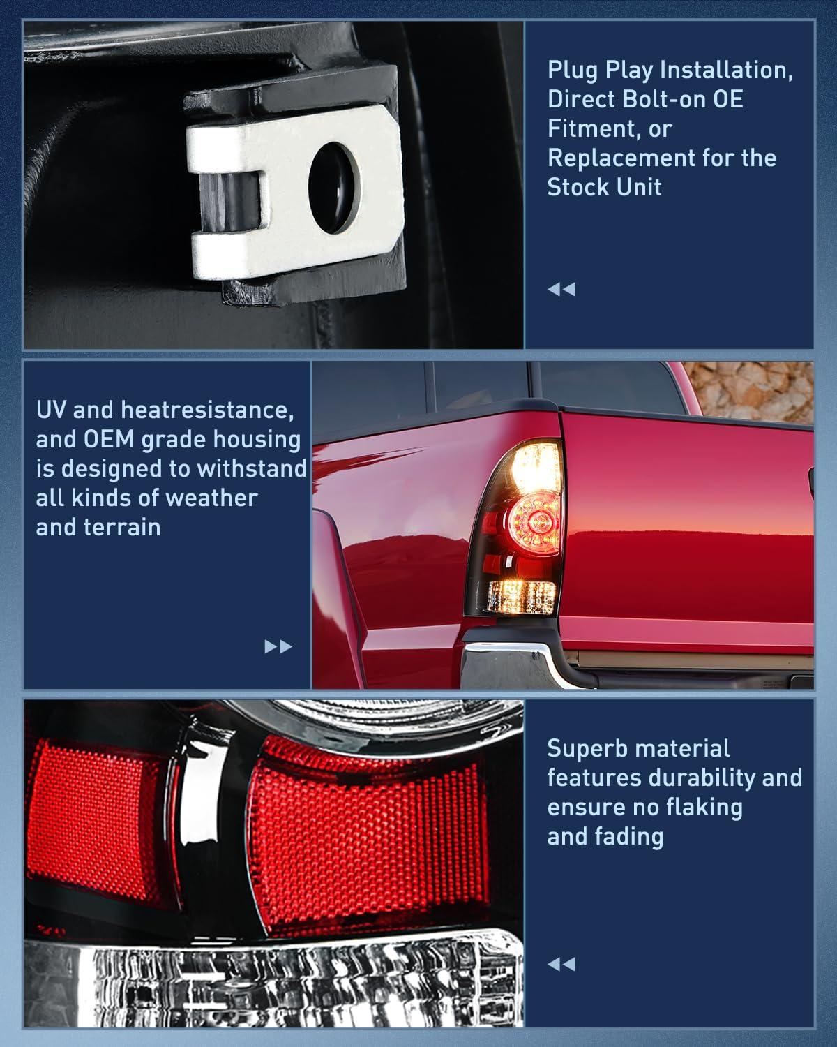 imageNilight Taillight Assembly Compatible with 2005 2006 2007 2008 2009 2010 2011 2012 2013 2014 2015 Toyota Tacoma Rear Tail Light Lamp Replacement LED Lens Passenger SideBlackDriver Side