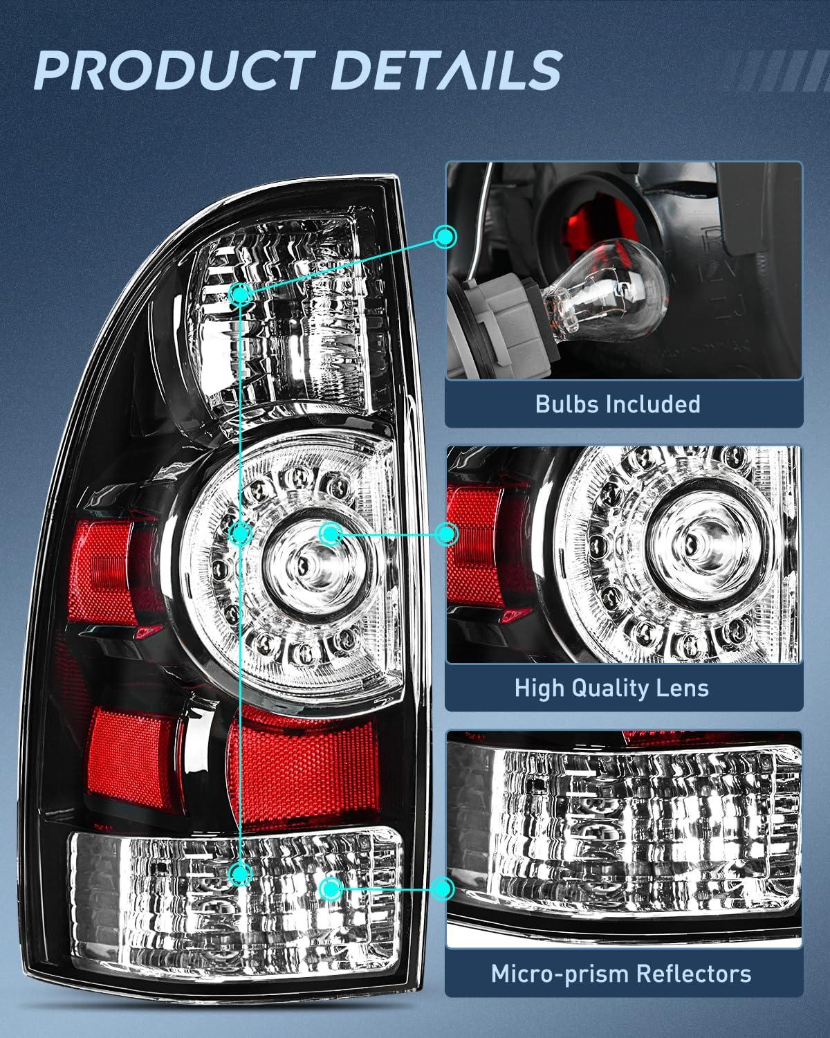 imageNilight Taillight Assembly Compatible with 2005 2006 2007 2008 2009 2010 2011 2012 2013 2014 2015 Toyota Tacoma Rear Tail Light Lamp Replacement LED Lens Passenger SideBlackDriver Side