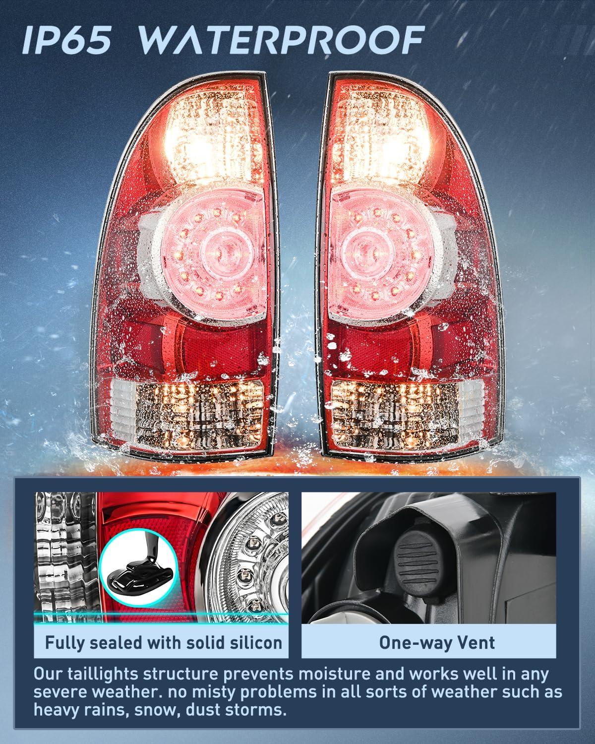 imageNilight Taillight Assembly Compatible with 2005 2006 2007 2008 2009 2010 2011 2012 2013 2014 2015 Toyota Tacoma Rear Tail Light Lamp Replacement LED Lens Passenger SideRedPair