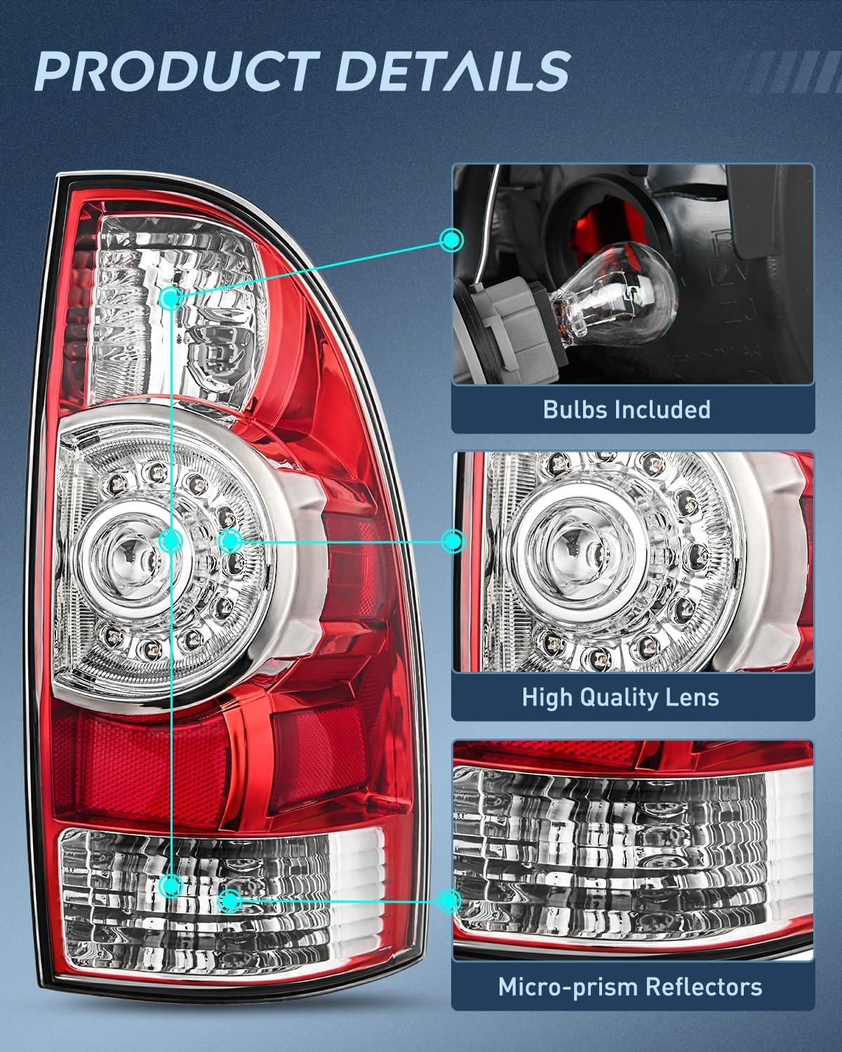 imageNilight Taillight Assembly Compatible with 2005 2006 2007 2008 2009 2010 2011 2012 2013 2014 2015 Toyota Tacoma Rear Tail Light Lamp Replacement LED Lens Passenger SideRedPassenger Side