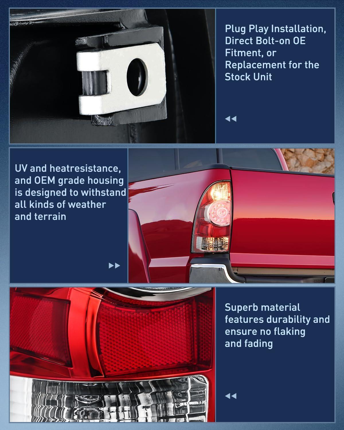 imageNilight Taillight Assembly Compatible with 2005 2006 2007 2008 2009 2010 2011 2012 2013 2014 2015 Toyota Tacoma Rear Tail Light Lamp Replacement LED Lens Passenger SideRedDriver Side