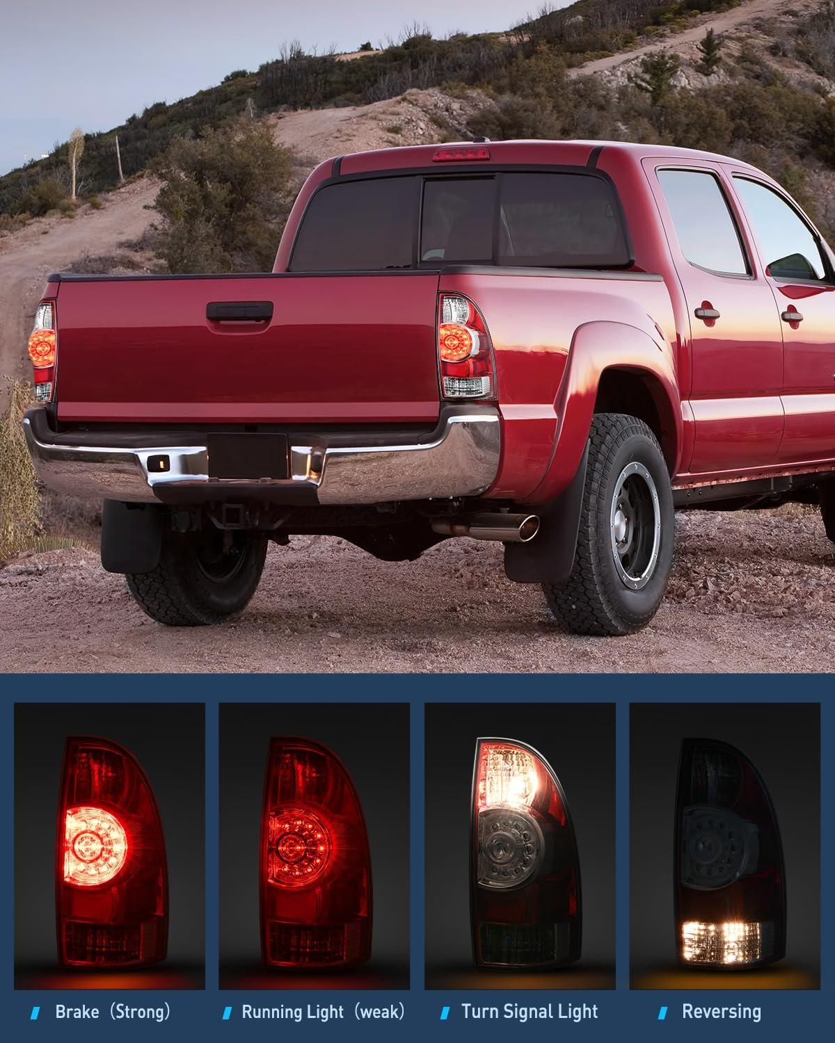 imageNilight Taillight Assembly Compatible with 2005 2006 2007 2008 2009 2010 2011 2012 2013 2014 2015 Toyota Tacoma Rear Tail Light Lamp Replacement LED Lens Passenger SideRedPair