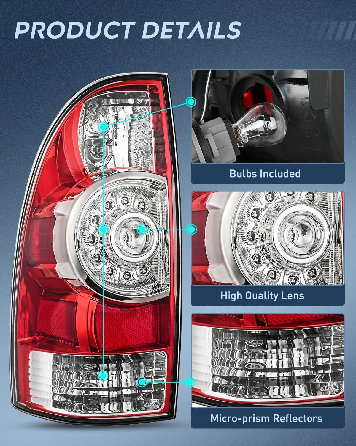 imageNilight Taillight Assembly Compatible with 2005 2006 2007 2008 2009 2010 2011 2012 2013 2014 2015 Toyota Tacoma Rear Tail Light Lamp Replacement LED Lens Passenger SideRedDriver Side