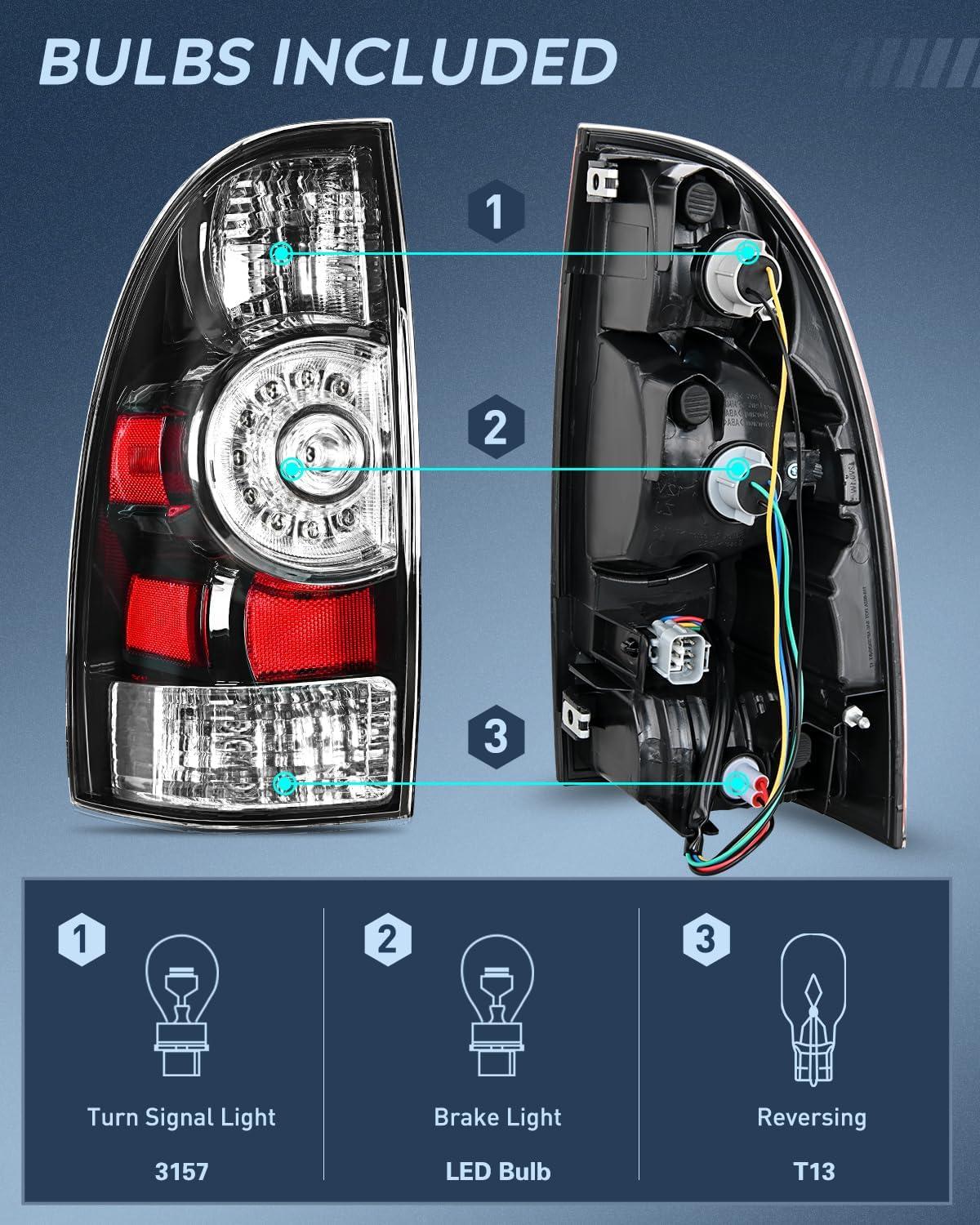 imageNilight Taillight Assembly Compatible with 2005 2006 2007 2008 2009 2010 2011 2012 2013 2014 2015 Toyota Tacoma Rear Tail Light Lamp Replacement LED Lens Passenger SideBlackDriver Side