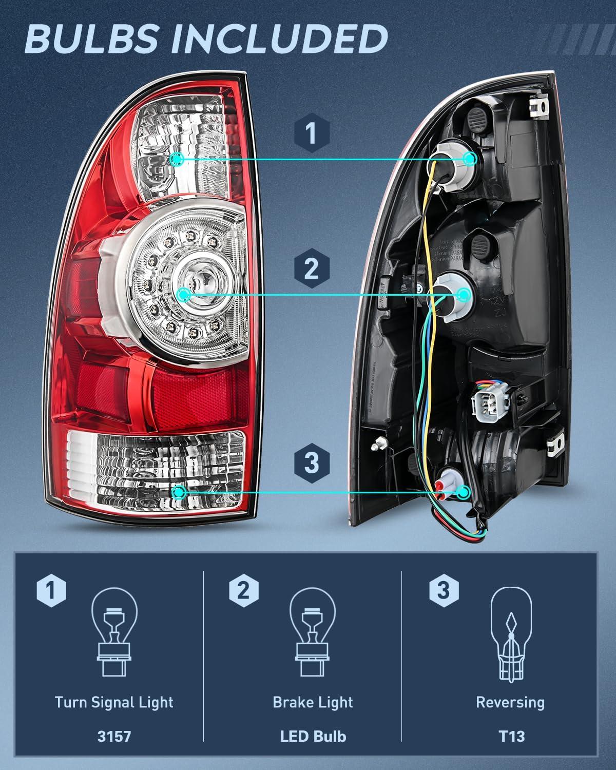imageNilight Taillight Assembly Compatible with 2005 2006 2007 2008 2009 2010 2011 2012 2013 2014 2015 Toyota Tacoma Rear Tail Light Lamp Replacement LED Lens Passenger SideRedDriver Side