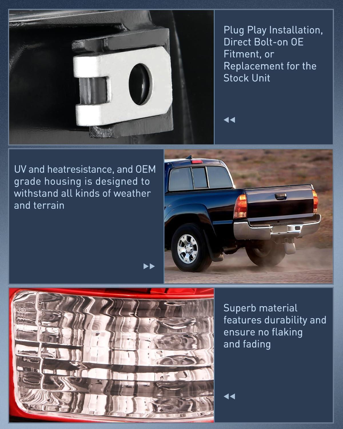 imageNilight Taillight Assembly Compatible with 2005 2006 2007 2008 2009 2010 2011 2012 2013 2014 2015 Toyota Tacoma Rear Tail Light Lamp Replacement OE Style Driver Side and Passenger SideRed HousingDriver Side