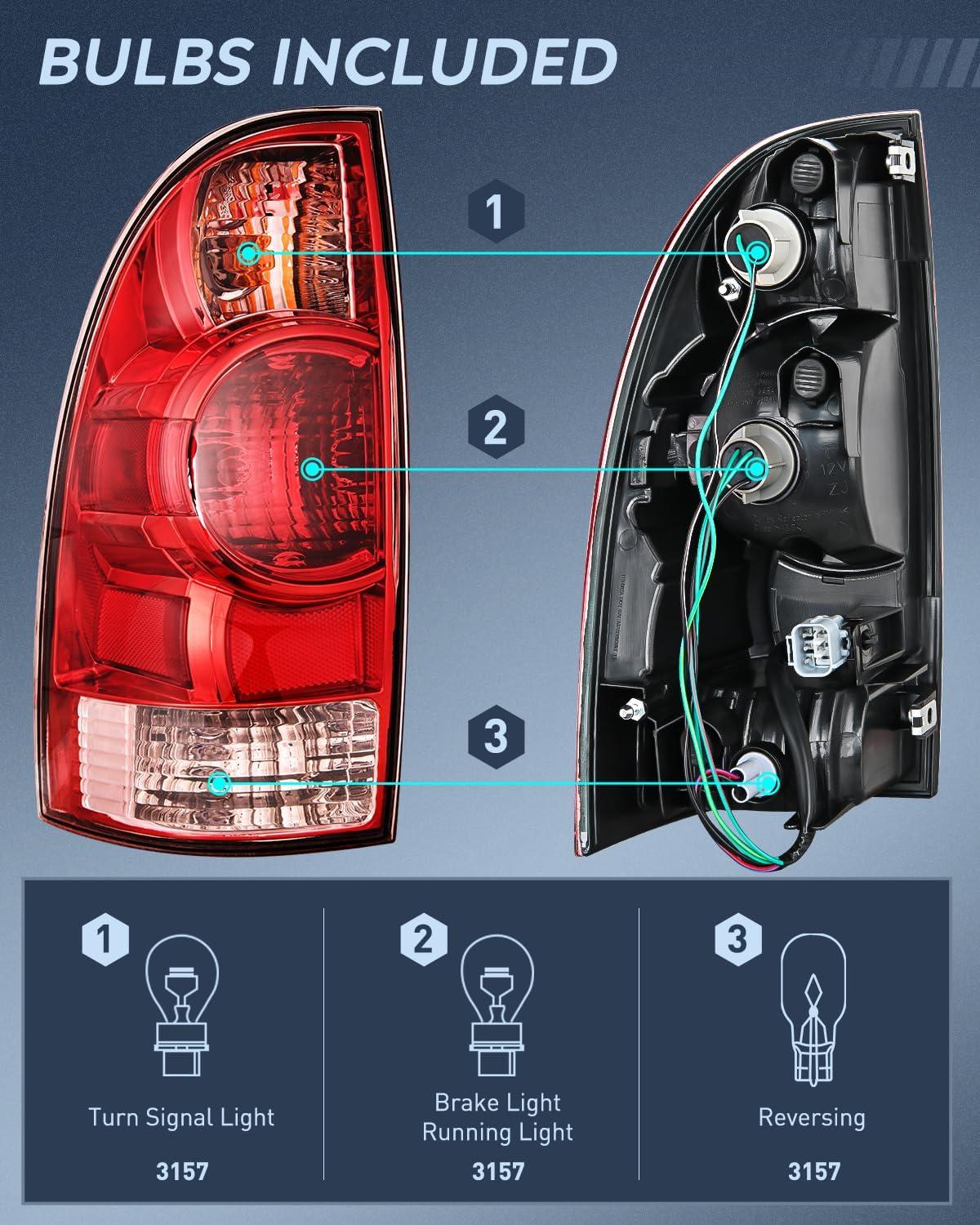 imageNilight Taillight Assembly Compatible with 2005 2006 2007 2008 2009 2010 2011 2012 2013 2014 2015 Toyota Tacoma Rear Tail Light Lamp Replacement OE Style Driver Side and Passenger SideRed HousingDriver Side