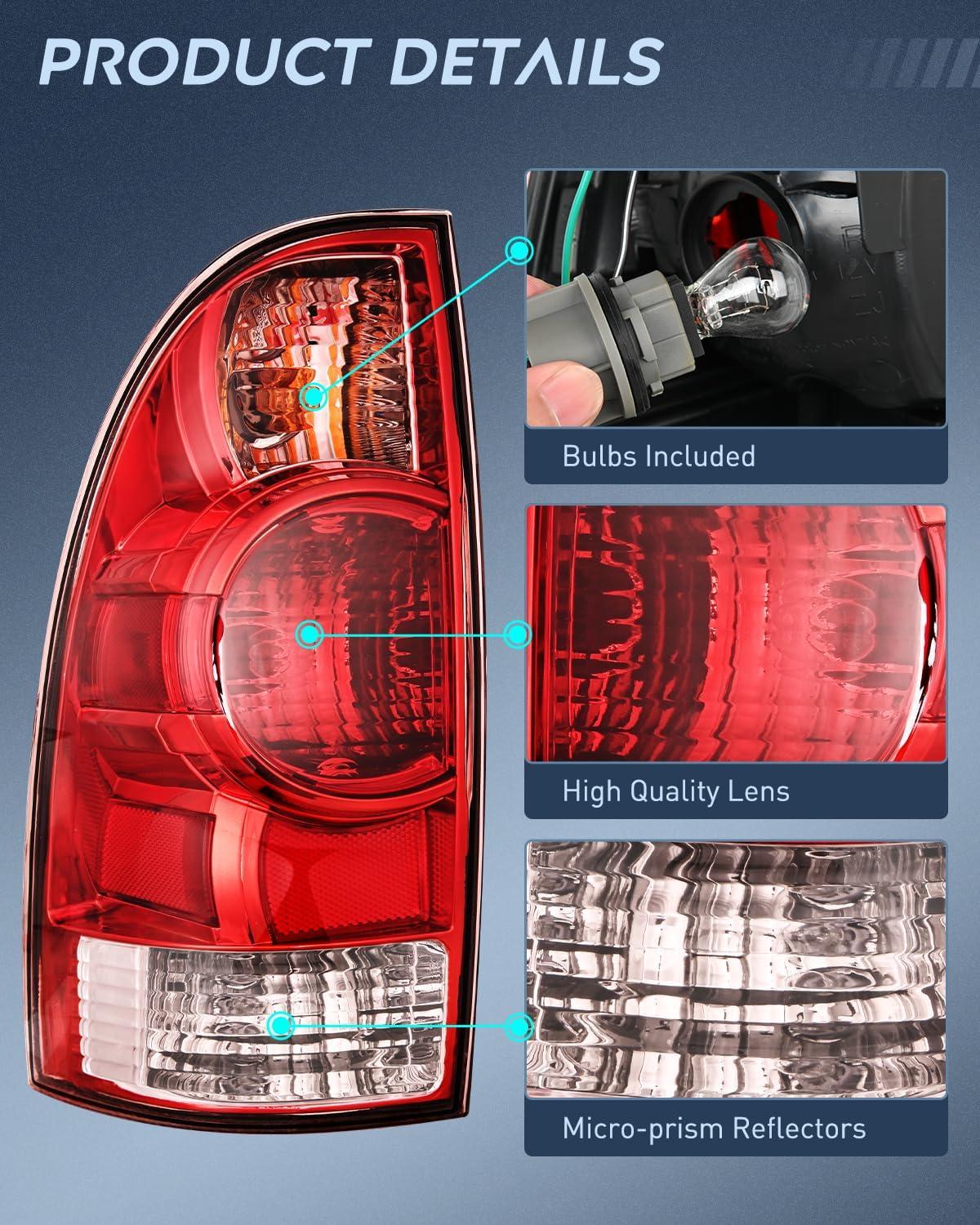 imageNilight Taillight Assembly Compatible with 2005 2006 2007 2008 2009 2010 2011 2012 2013 2014 2015 Toyota Tacoma Rear Tail Light Lamp Replacement OE Style Driver Side and Passenger SideRed HousingDriver Side