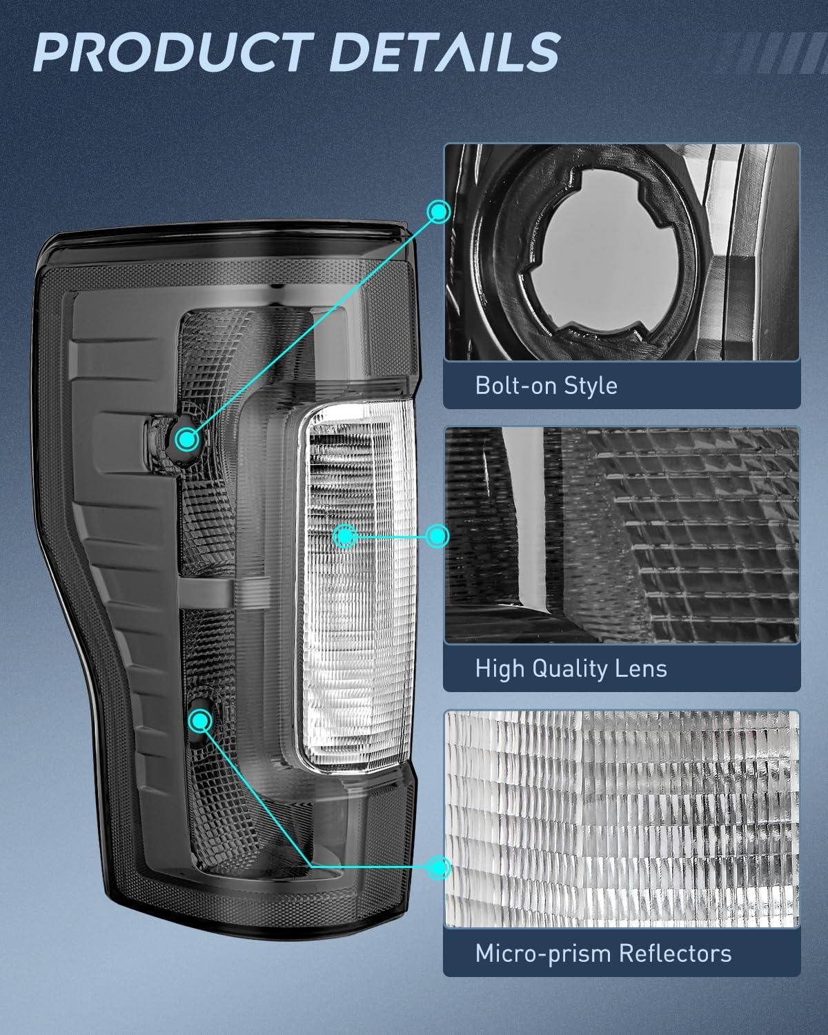 imageNilight Taillight Assembly Compatible with 2017 2018 2019 Ford F250 F350 Super Duty Rear Lamp Replacement OE Style Driver Side Red LensSmoke