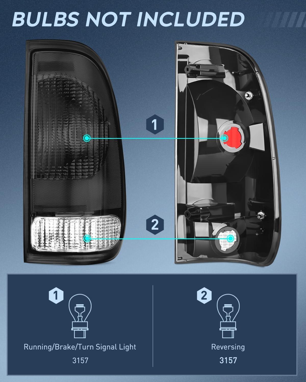 imageNilight Taillight Assembly Compatible with Ford 1997 1998 1999 2000 2001 2002 2003 2004 2005 2006 2007 Ford F150 Styleside F250 F350 F450 F550 Super Duty Dark Red Rear Lamp OE StyleSmokePassenger Side