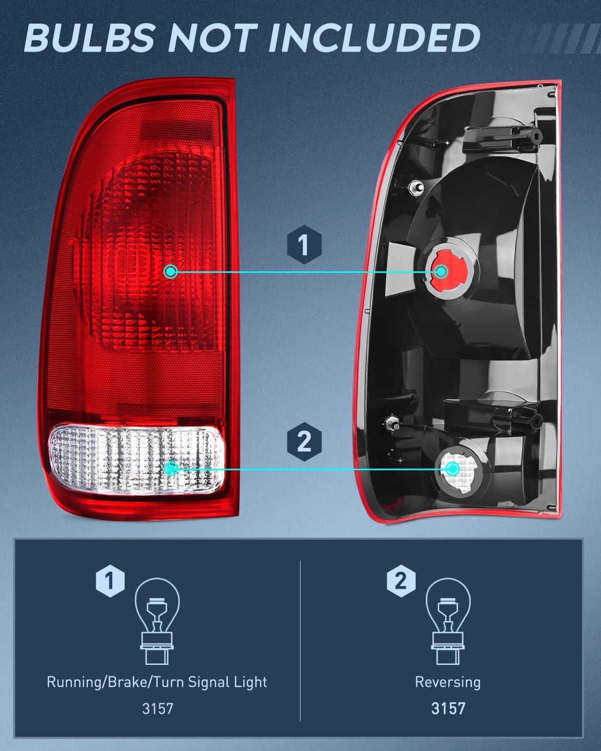 imageNilight Taillight Assembly Compatible with Ford 1997 1998 1999 2000 2001 2002 2003 2004 2005 2006 2007 Ford F150 Styleside F250 F350 F450 F550 Super Duty Dark Red Rear Lamp OE StyleRed w3rd Brake Light