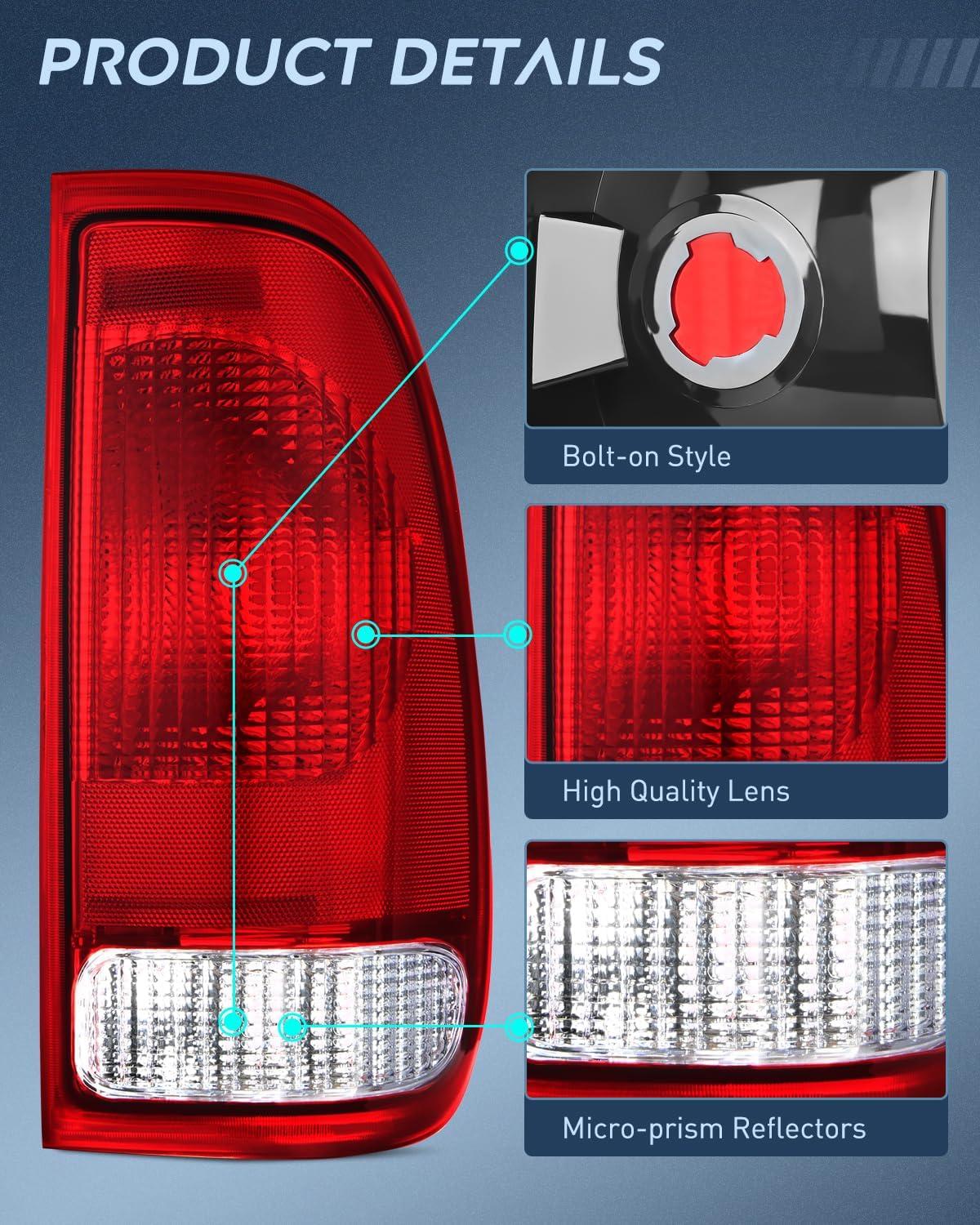 imageNilight Taillight Assembly Compatible with Ford 1997 1998 1999 2000 2001 2002 2003 2004 2005 2006 2007 Ford F150 Styleside F250 F350 F450 F550 Super Duty Dark Red Rear Lamp OE StyleRedPassenger Side