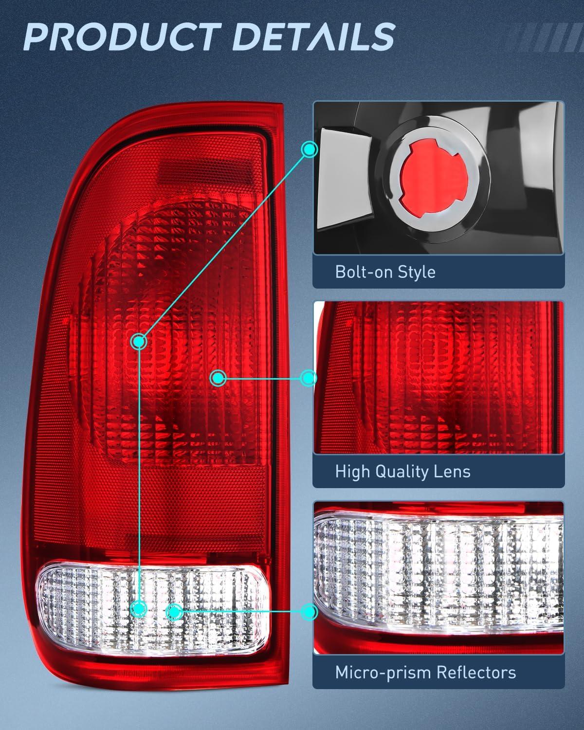 imageNilight Taillight Assembly Compatible with Ford 1997 1998 1999 2000 2001 2002 2003 2004 2005 2006 2007 Ford F150 Styleside F250 F350 F450 F550 Super Duty Dark Red Rear Lamp OE StyleRedDriver Side