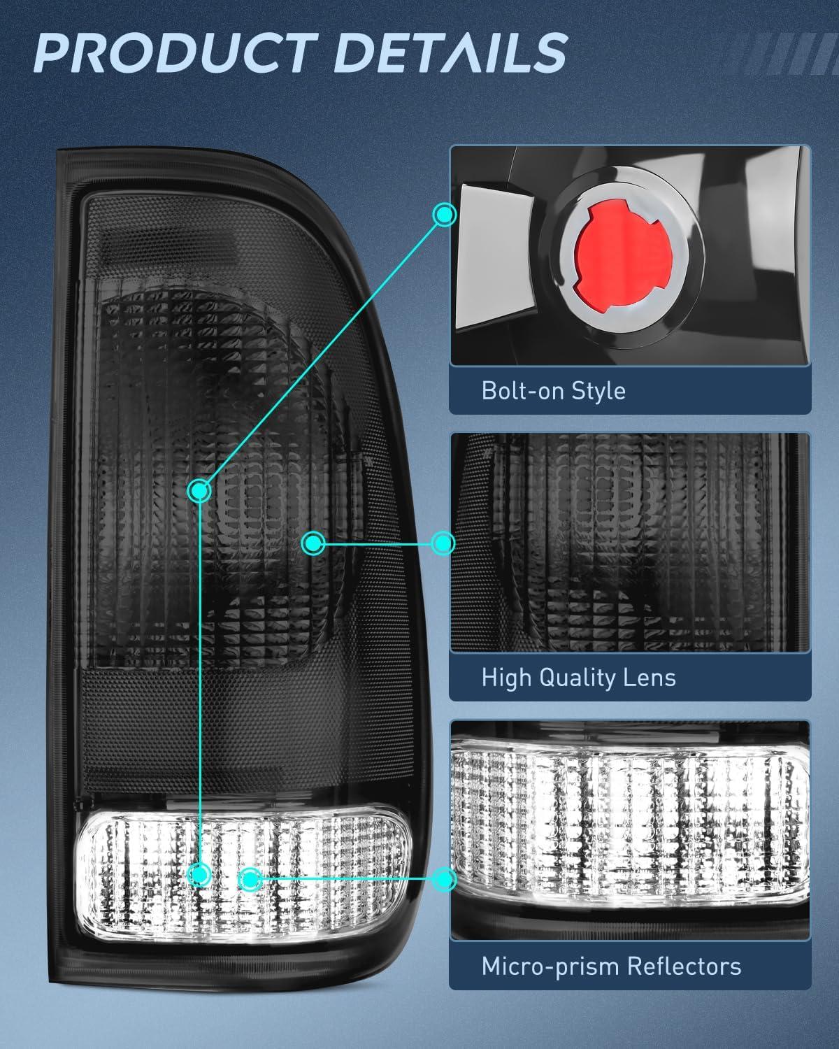 imageNilight Taillight Assembly Compatible with Ford 1997 1998 1999 2000 2001 2002 2003 2004 2005 2006 2007 Ford F150 Styleside F250 F350 F450 F550 Super Duty Dark Red Rear Lamp OE StyleSmokePassenger Side