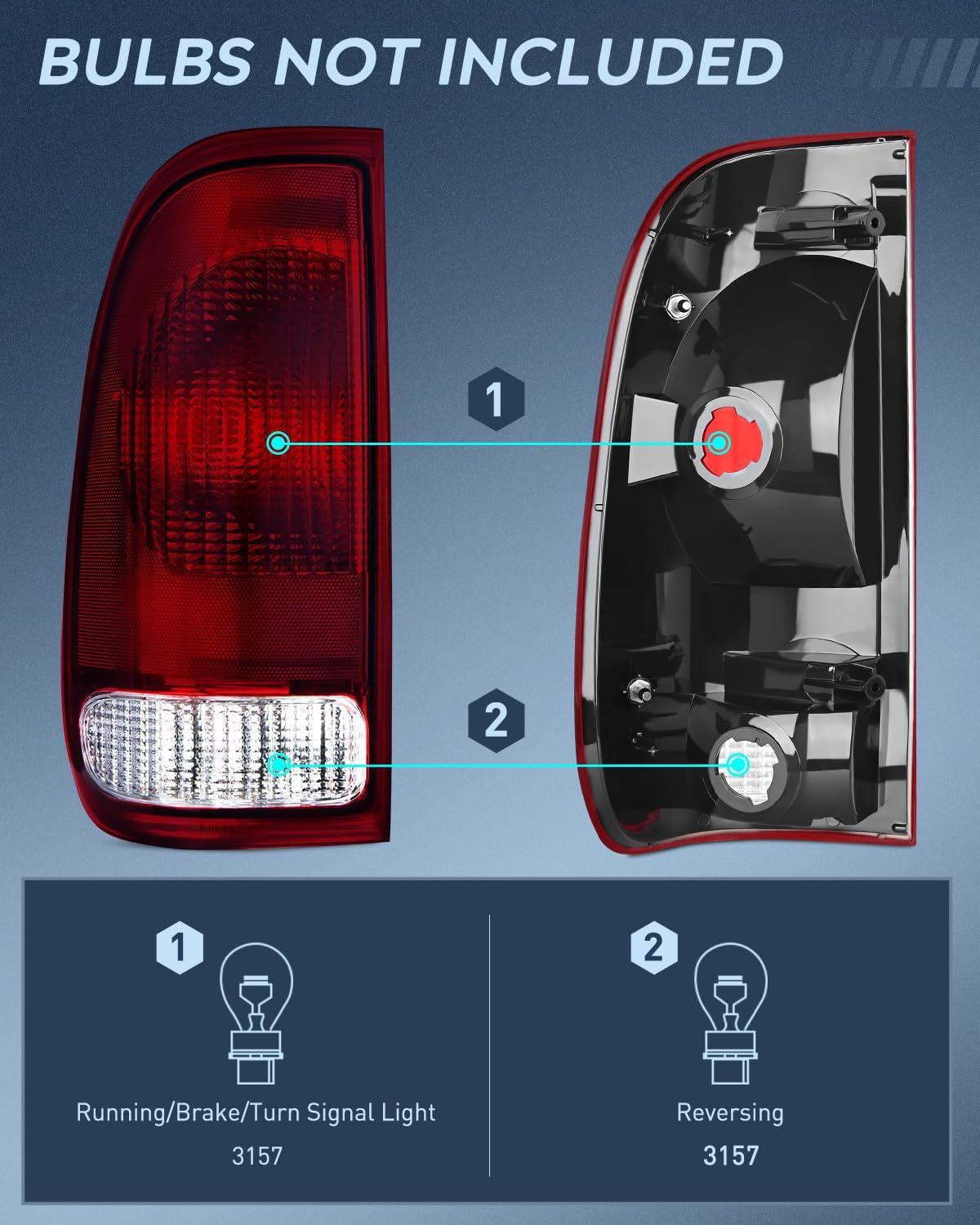 imageNilight Taillight Assembly Compatible with Ford 1997 1998 1999 2000 2001 2002 2003 2004 2005 2006 2007 Ford F150 Styleside F250 F350 F450 F550 Super Duty Dark Red Rear Lamp OE StyleDark RedPair