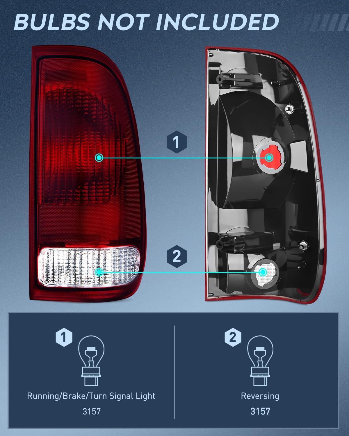 imageNilight Taillight Assembly Compatible with Ford 1997 1998 1999 2000 2001 2002 2003 2004 2005 2006 2007 Ford F150 Styleside F250 F350 F450 F550 Super Duty Dark Red Rear Lamp OE StyleDark RedPassenger Side