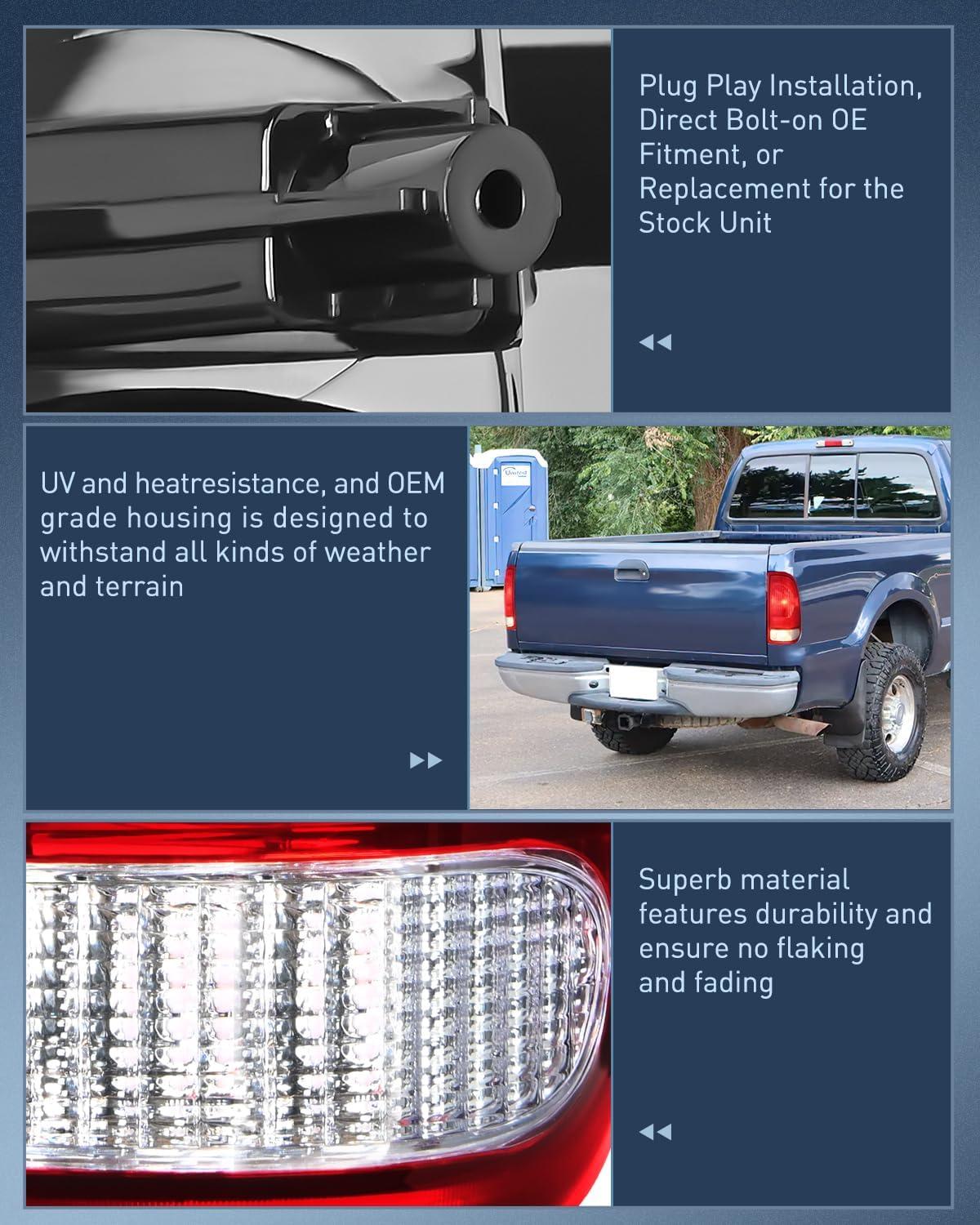 imageNilight Taillight Assembly Compatible with Ford 1997 1998 1999 2000 2001 2002 2003 2004 2005 2006 2007 Ford F150 Styleside F250 F350 F450 F550 Super Duty Dark Red Rear Lamp OE StyleRedPair