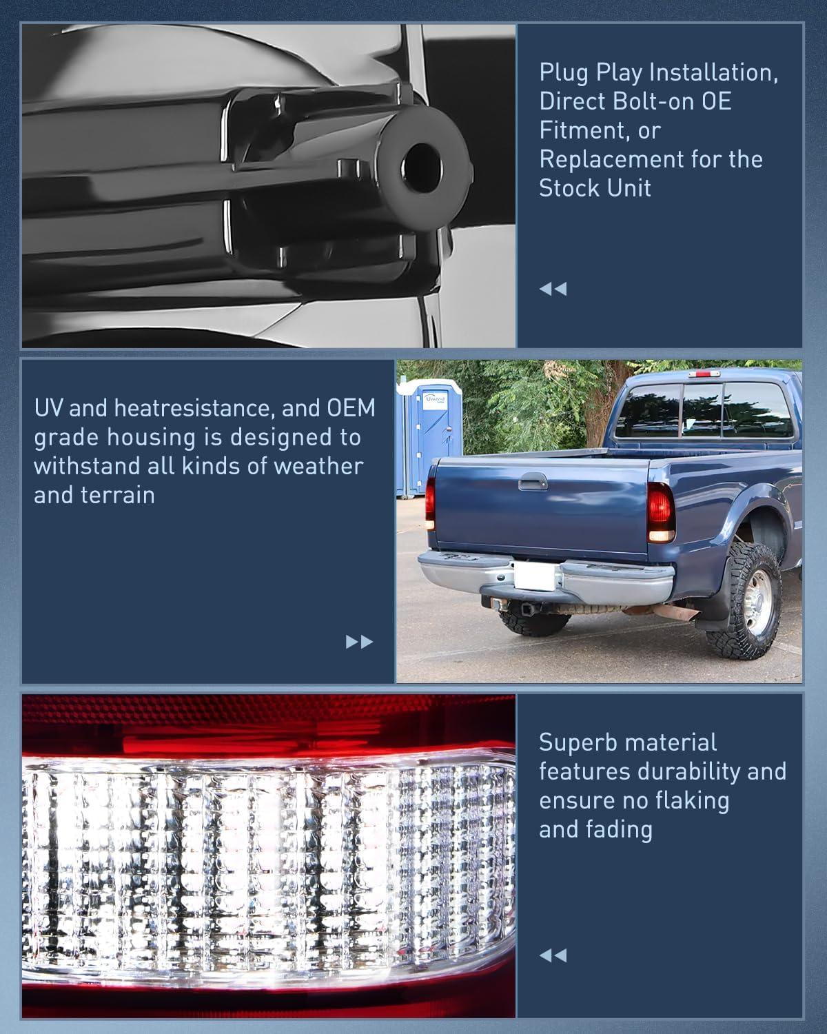 imageNilight Taillight Assembly Compatible with Ford 1997 1998 1999 2000 2001 2002 2003 2004 2005 2006 2007 Ford F150 Styleside F250 F350 F450 F550 Super Duty Dark Red Rear Lamp OE StyleDark RedPair