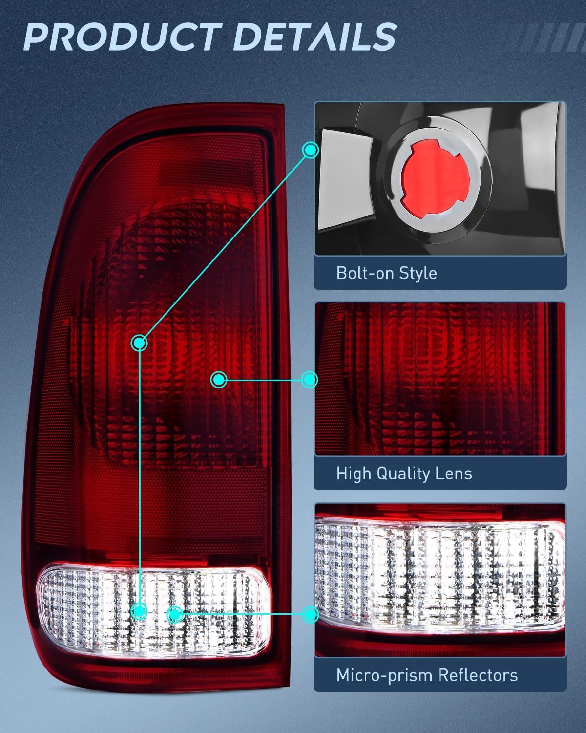 imageNilight Taillight Assembly Compatible with Ford 1997 1998 1999 2000 2001 2002 2003 2004 2005 2006 2007 Ford F150 Styleside F250 F350 F450 F550 Super Duty Dark Red Rear Lamp OE StyleDark RedDriver Side