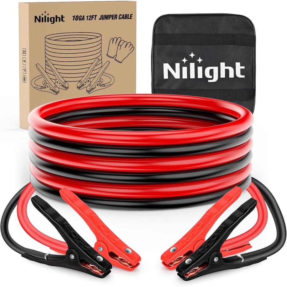 imageNilight Jumper Cables for Car Battery 0 Gauge 20 FT Booster Cable Heavy Duty 1000 A CCA with Carrying Bag Jump Start Emergency Kit Pickup Truck RV Vans SUV10 Guage 12 FT