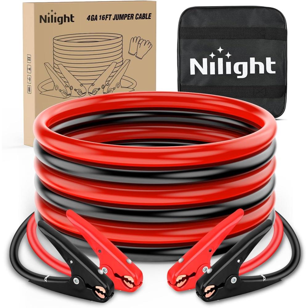 imageNilight Jumper Cables for Car Battery 0 Gauge 20 FT Booster Cable Heavy Duty 1000 A CCA with Carrying Bag Jump Start Emergency Kit Pickup Truck RV Vans SUV4 Guage 16 FT