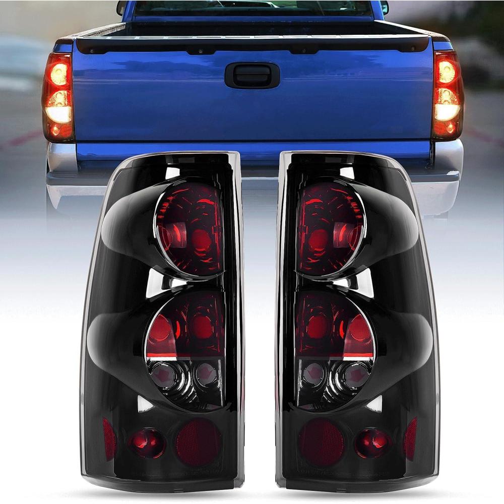 imageNilight Taillight Assembly Compatible with 1999 2000 2001 2002 2003 2004 2005 2006 2007 Chevy Silverado 19992002 GMC Sierra Rear Lamp Classic Body OE Style Chrome Housing Clear LensSmoke Lens