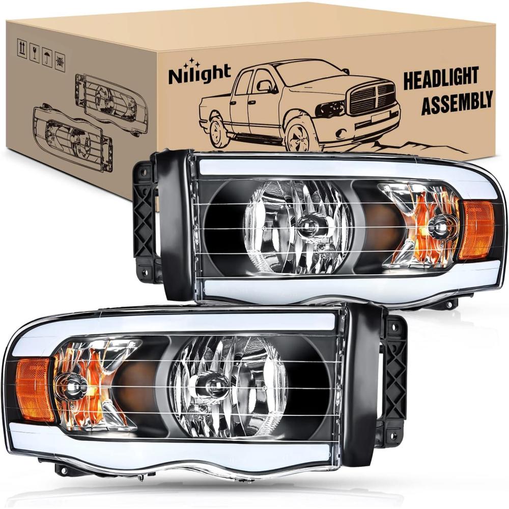 imageNilight Taillight Assembly Compatible with 2002 2003 2004 2005 2006 Dodge Ram 1500 2500 3500 Rear Lamp Replacement OE Style Driver SideBlack Housing  Amber Reflector DRL