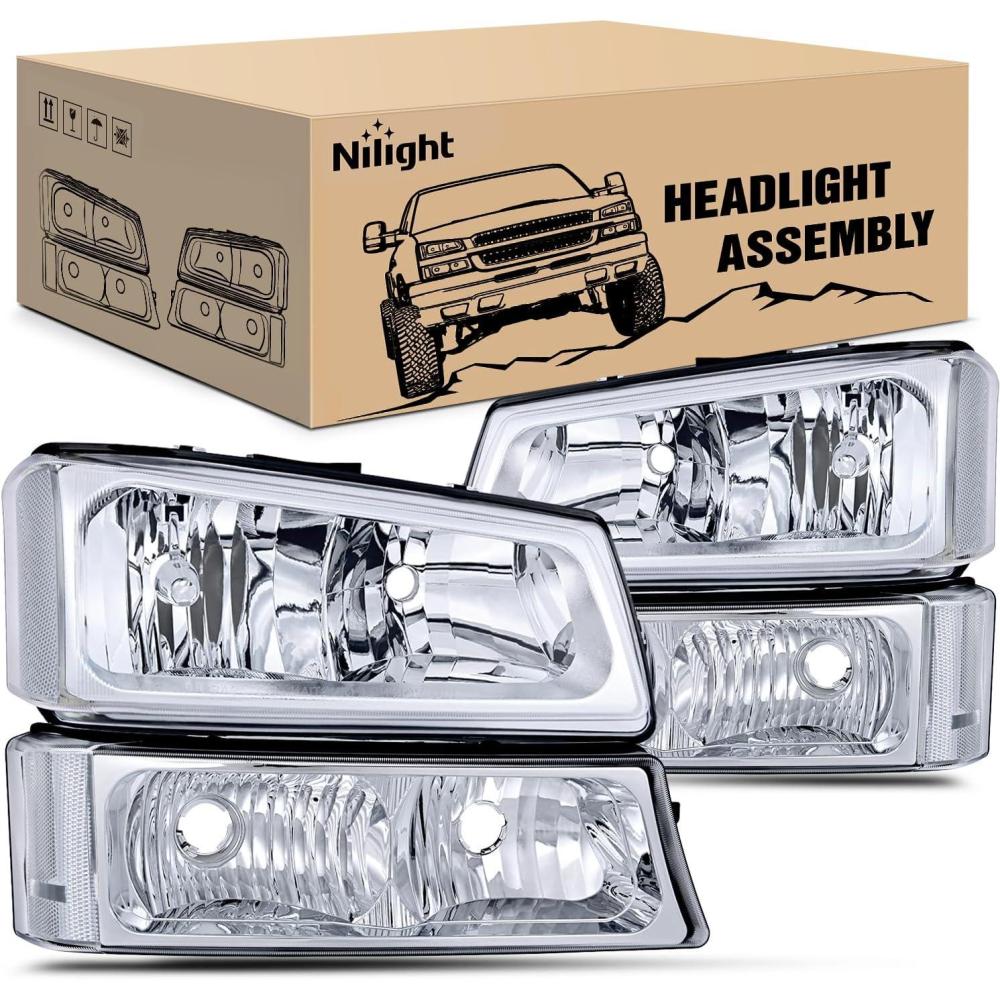 imageNilight Taillight Assembly Compatible with 2003 2004 2005 2006 Chevy Silverado 1500 1500HD 2500 2500HD 3500 2007 Chevrolet Classic OE Style Taillight Rear Lamp Driver and Passenger Side wBulbsChrome Housing  Clear Reflector