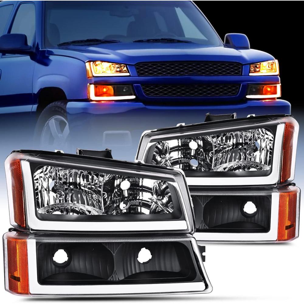 imageNilight Taillight Assembly Compatible with 2003 2004 2005 2006 Chevy Silverado 1500 1500HD 2500 2500HD 3500 2007 Chevrolet Classic OE Style Taillight Rear Lamp Driver and Passenger Side wBulbsBlack Housing  Amber Reflector DRL