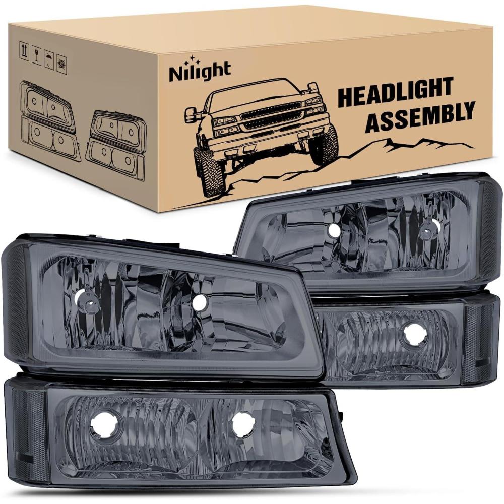 imageNilight Taillight Assembly Compatible with 2003 2004 2005 2006 Chevy Silverado 1500 1500HD 2500 2500HD 3500 2007 Chevrolet Classic OE Style Taillight Rear Lamp Driver and Passenger Side wBulbsSmoke Chrome Housing Clear Reflector