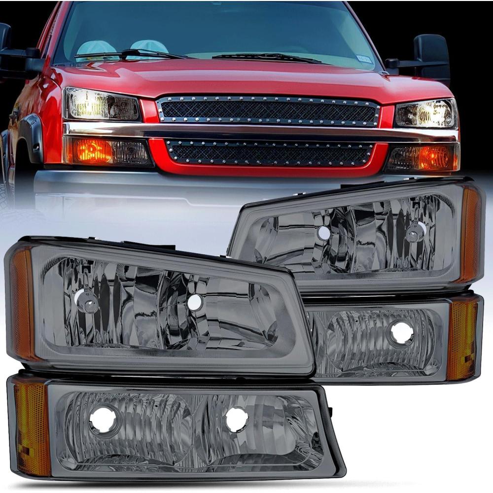 imageNilight Taillight Assembly Compatible with 2003 2004 2005 2006 Chevy Silverado 1500 1500HD 2500 2500HD 3500 2007 Chevrolet Classic OE Style Taillight Rear Lamp Driver and Passenger Side wBulbsSmoke Chrome Housing  Amber Reflector
