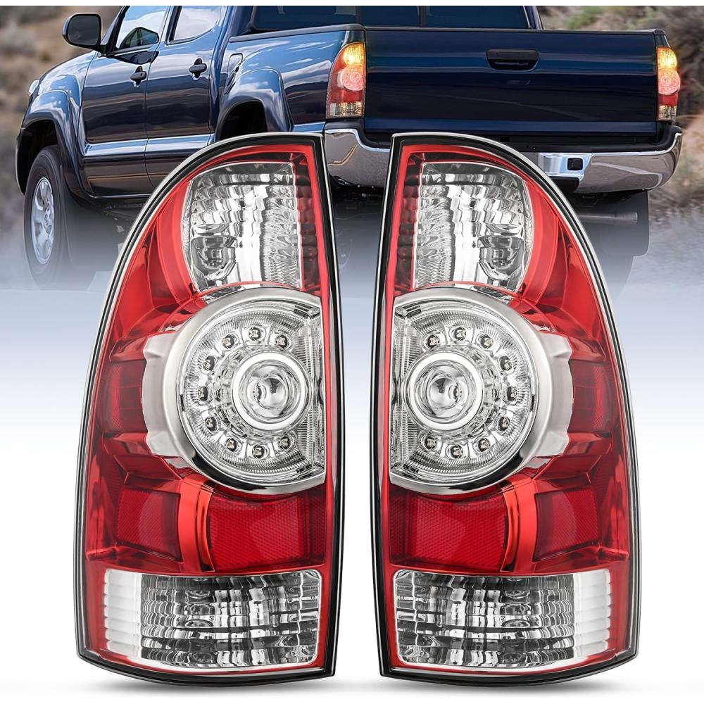 imageNilight Taillight Assembly Compatible with 2005 2006 2007 2008 2009 2010 2011 2012 2013 2014 2015 Toyota Tacoma Rear Tail Light Lamp Replacement LED Lens Passenger SideRedPair
