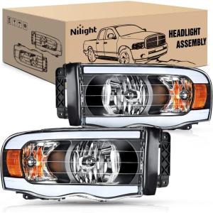 imageNilight Taillight Assembly Compatible with 2002 2003 2004 2005 2006 Dodge Ram 1500 2500 3500 Rear Lamp Replacement OE Style Driver SideBlack Housing  Amber Reflector DRL