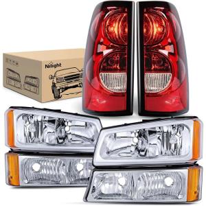 imageNilight Taillight Assembly Compatible with 2003 2004 2005 2006 Chevy Silverado 1500 1500HD 2500 2500HD 3500 2007 Chevrolet Classic OE Style Taillight Rear Lamp Driver and Passenger Side wBulbsChrome Housing Amber Reflector