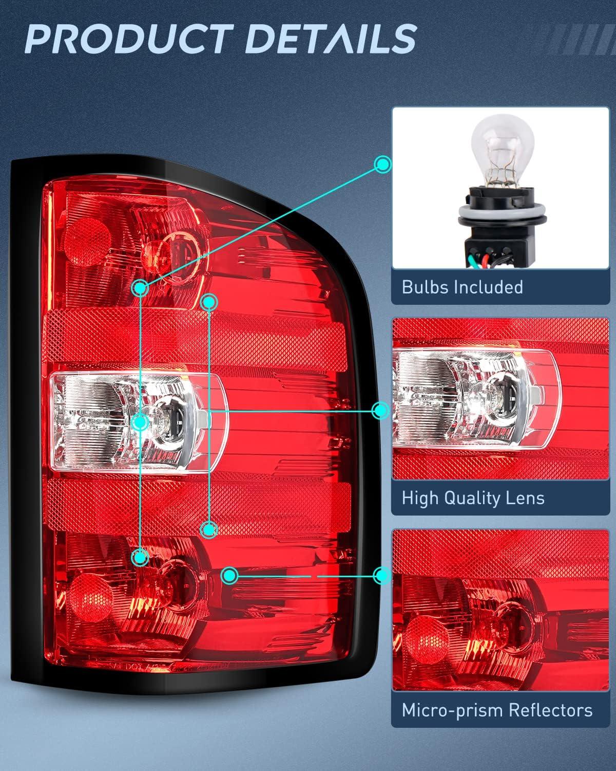 imageNilight Passenger Side Taillight Assembly for 2007 2008 2009 2010 2011 2012 2013 2013 2014 Chevy Silverado 1500 2500HD 3500HD 20072013 GMC Sierra 3500HD Rear Lamp wBulbs and HarnessRedPassenger Side