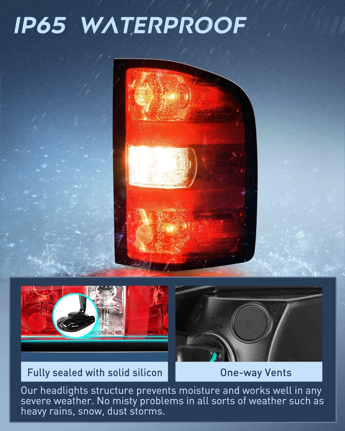 imageNilight Passenger Side Taillight Assembly for 2007 2008 2009 2010 2011 2012 2013 2013 2014 Chevy Silverado 1500 2500HD 3500HD 20072013 GMC Sierra 3500HD Rear Lamp wBulbs and HarnessRedPassenger Side