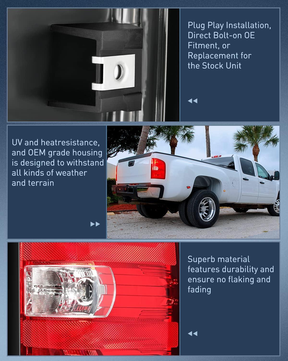 imageNilight Passenger Side Taillight Assembly for 2007 2008 2009 2010 2011 2012 2013 2013 2014 Chevy Silverado 1500 2500HD 3500HD 20072013 GMC Sierra 3500HD Rear Lamp wBulbs and HarnessRedPassenger Side