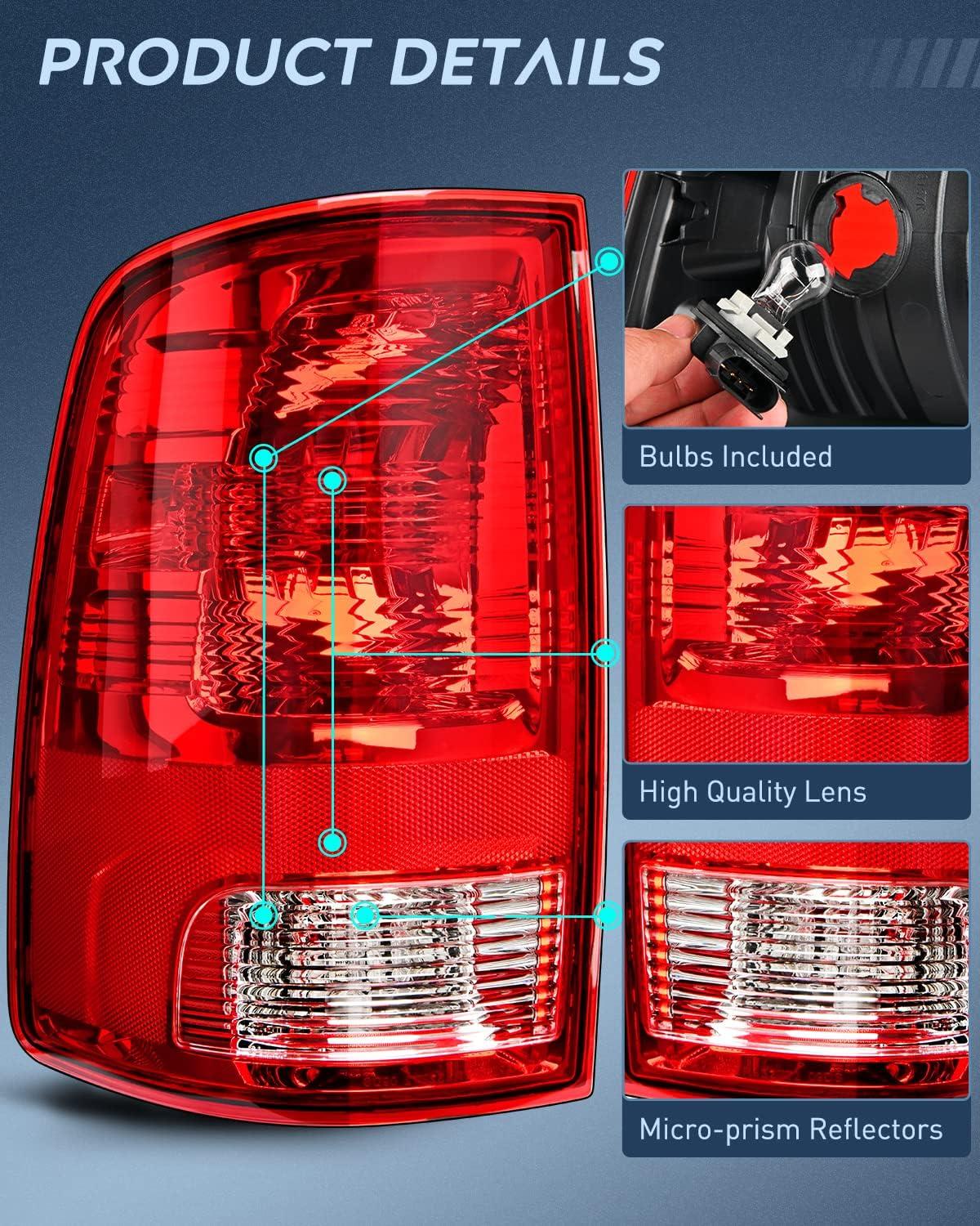 imageNilight Passenger Side Taillight Assembly for 2009 2010 2011 2012 2013 2014 2015 2016 2017 2018 Dodge Ram 1500 2500 3500 Rear Lamp Replacement OE Style wBulbs and Harness RightRedDriver Side