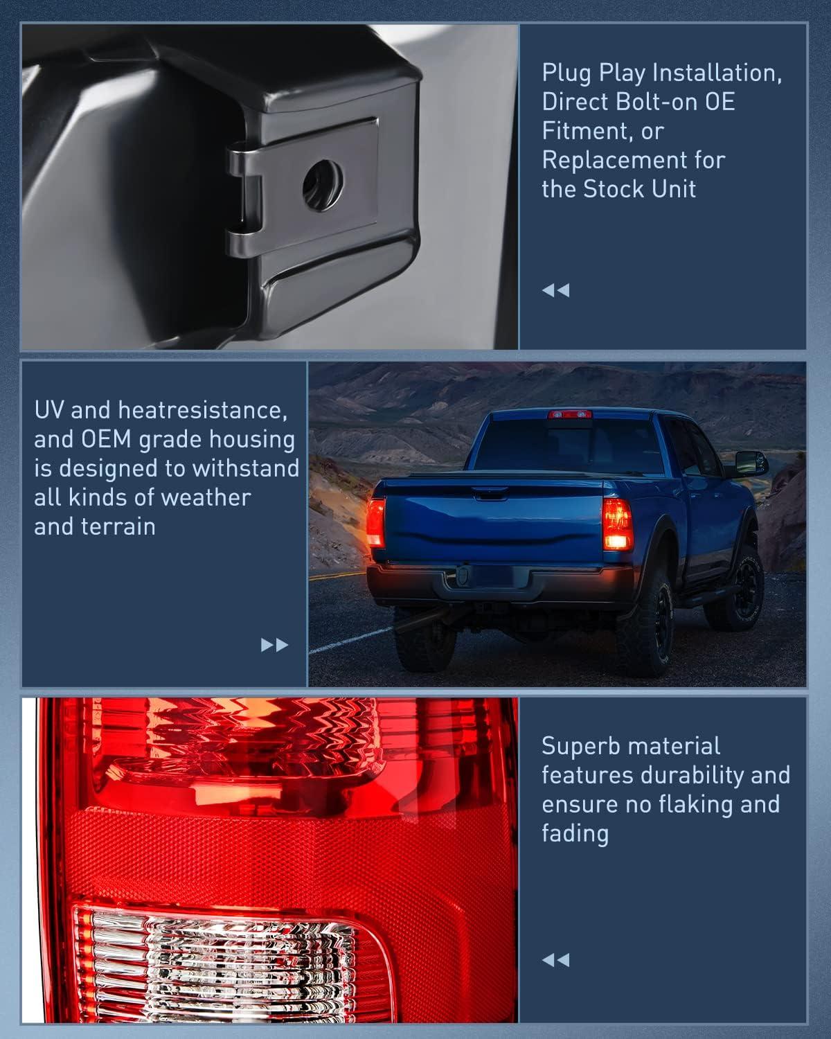 imageNilight Passenger Side Taillight Assembly for 2009 2010 2011 2012 2013 2014 2015 2016 2017 2018 Dodge Ram 1500 2500 3500 Rear Lamp Replacement OE Style wBulbs and Harness RightRed