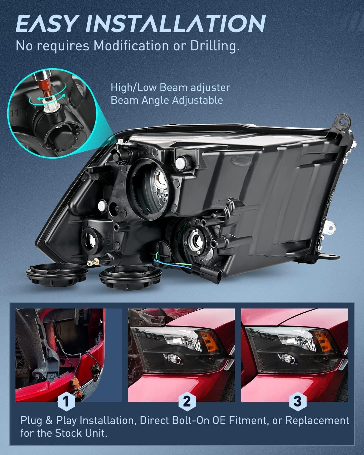 imageNilight Passenger Side Taillight Assembly for 2009 2010 2011 2012 2013 2014 2015 2016 2017 2018 Dodge Ram 1500 2500 3500 Rear Lamp Replacement OE Style wBulbs and Harness RightBlack Housing  Amber Reflector wTaillight