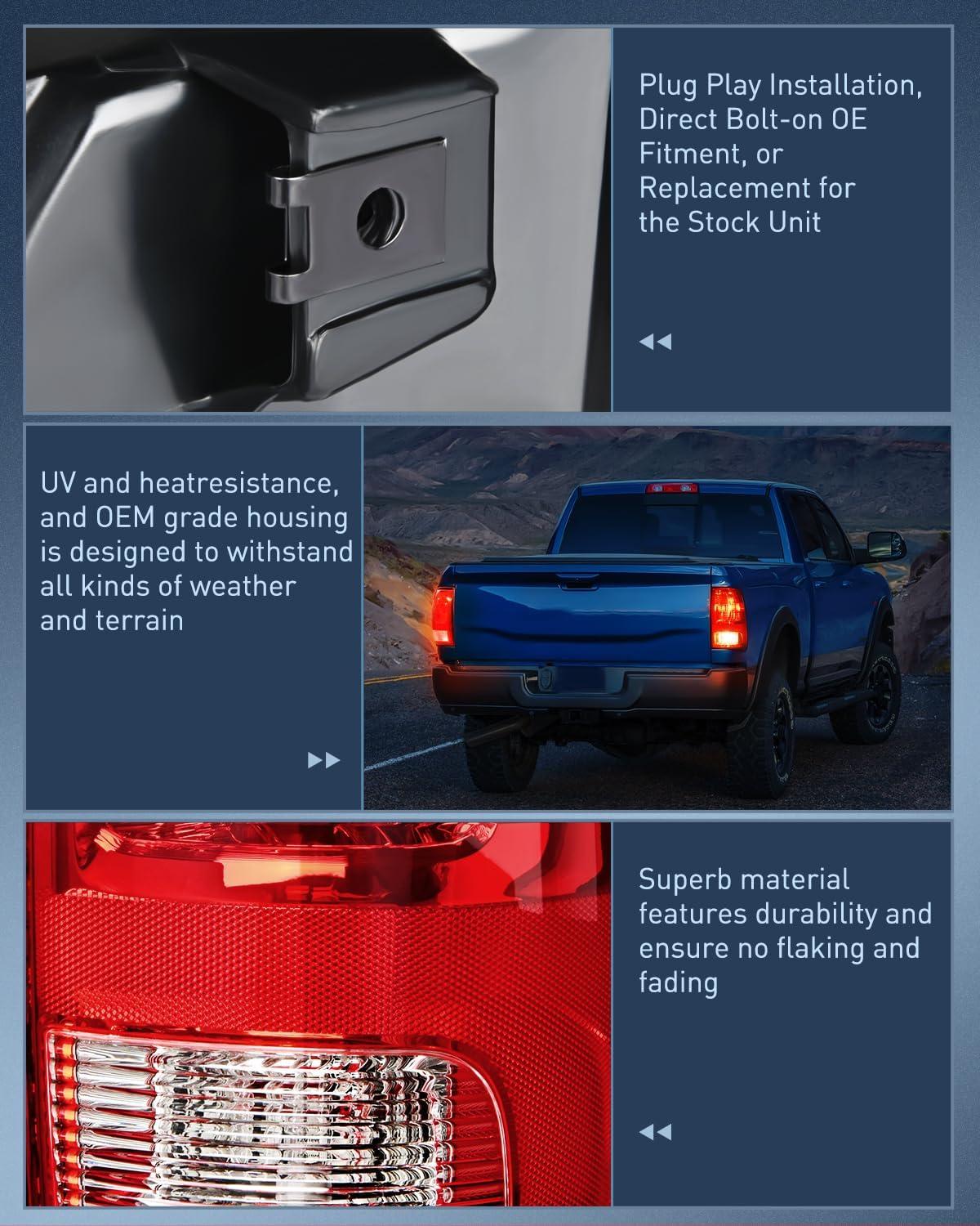 imageNilight Passenger Side Taillight Assembly for 2009 2010 2011 2012 2013 2014 2015 2016 2017 2018 Dodge Ram 1500 2500 3500 Rear Lamp Replacement OE Style wBulbs and Harness RightChrome Housing  Amber Reflector wTailight