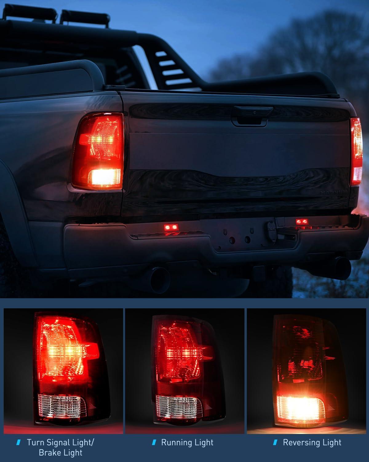 imageNilight Passenger Side Taillight Assembly for 2009 2010 2011 2012 2013 2014 2015 2016 2017 2018 Dodge Ram 1500 2500 3500 Rear Lamp Replacement OE Style wBulbs and Harness RightDark RedPair of Driver and Passenger Side