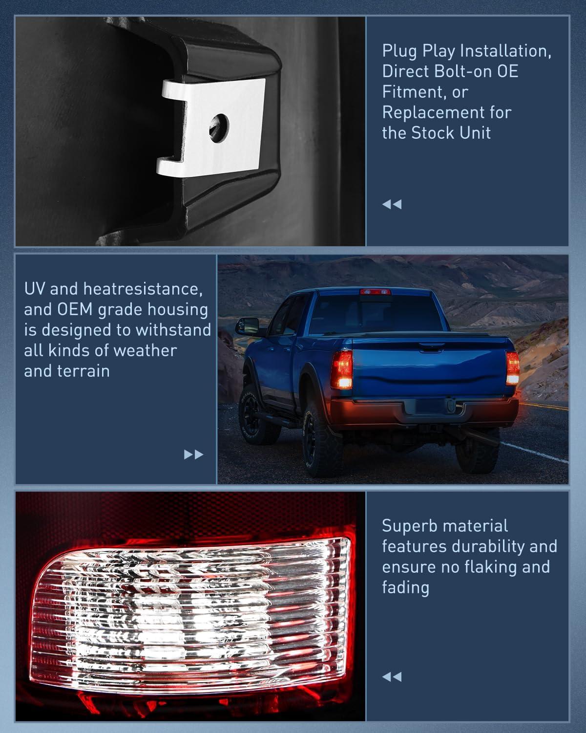 imageNilight Passenger Side Taillight Assembly for 2009 2010 2011 2012 2013 2014 2015 2016 2017 2018 Dodge Ram 1500 2500 3500 Rear Lamp Replacement OE Style wBulbs and Harness RightDark RedDriver Side