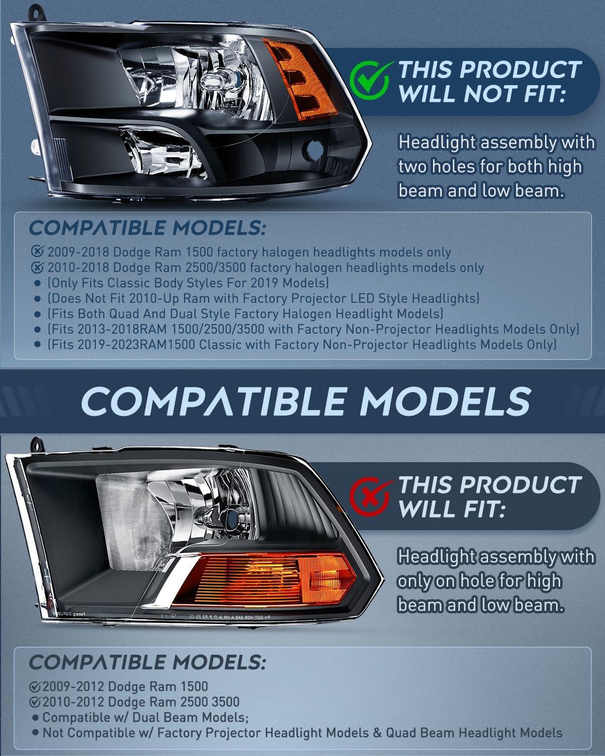 imageNilight Passenger Side Taillight Assembly for 2009 2010 2011 2012 2013 2014 2015 2016 2017 2018 Dodge Ram 1500 2500 3500 Rear Lamp Replacement OE Style wBulbs and Harness RightBlack Housing  Amber Reflector wTaillight