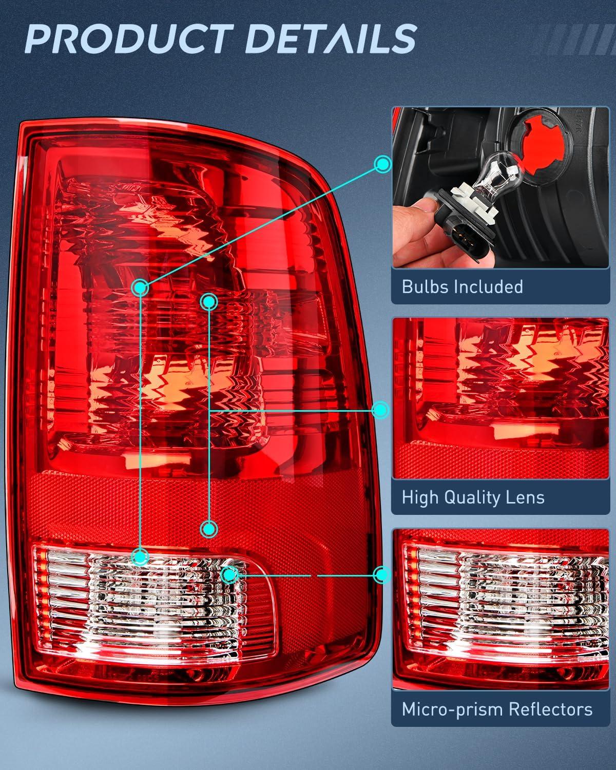 imageNilight Passenger Side Taillight Assembly for 2009 2010 2011 2012 2013 2014 2015 2016 2017 2018 Dodge Ram 1500 2500 3500 Rear Lamp Replacement OE Style wBulbs and Harness RightRedPassenger Side