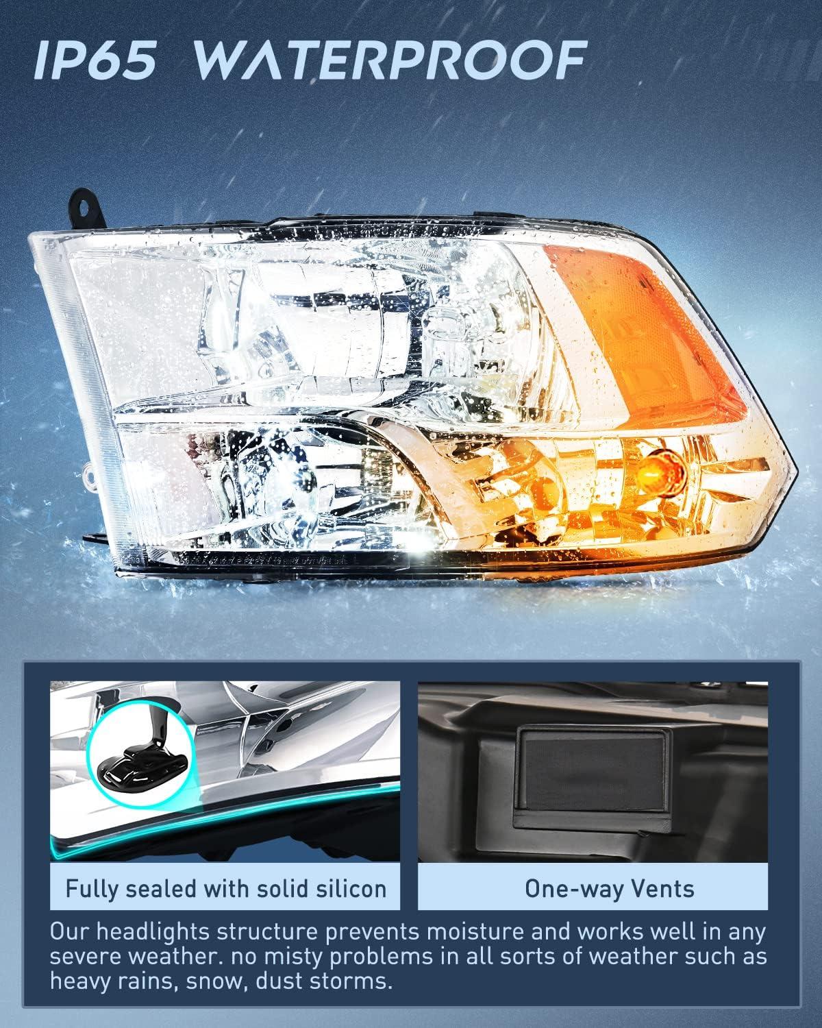 imageNilight Passenger Side Taillight Assembly for 2009 2010 2011 2012 2013 2014 2015 2016 2017 2018 Dodge Ram 1500 2500 3500 Rear Lamp Replacement OE Style wBulbs and Harness RightChrome Housing  Amber Reflector