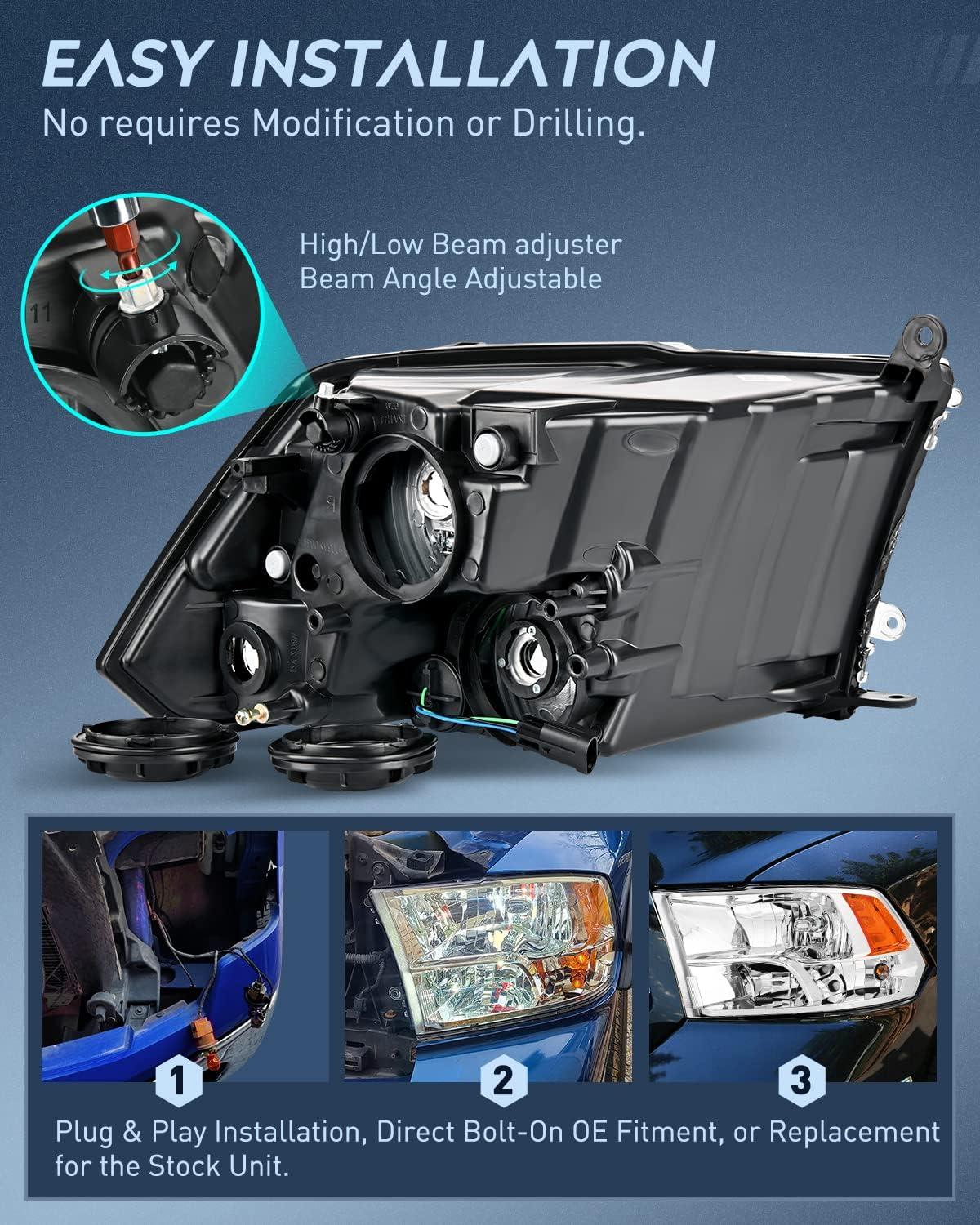 imageNilight Passenger Side Taillight Assembly for 2009 2010 2011 2012 2013 2014 2015 2016 2017 2018 Dodge Ram 1500 2500 3500 Rear Lamp Replacement OE Style wBulbs and Harness RightChrome Housing  Amber Reflector