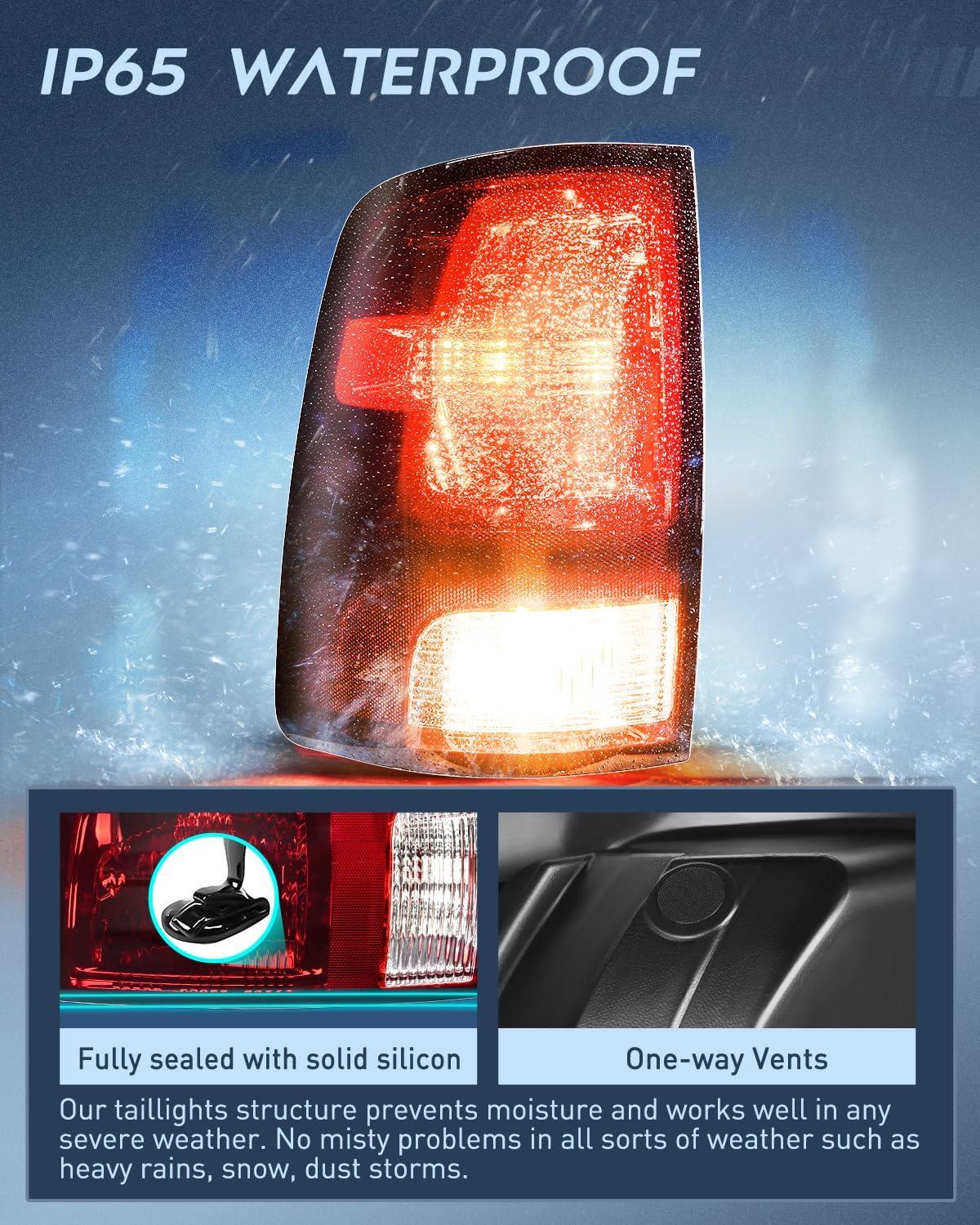 imageNilight Passenger Side Taillight Assembly for 2009 2010 2011 2012 2013 2014 2015 2016 2017 2018 Dodge Ram 1500 2500 3500 Rear Lamp Replacement OE Style wBulbs and Harness RightDark RedDriver Side