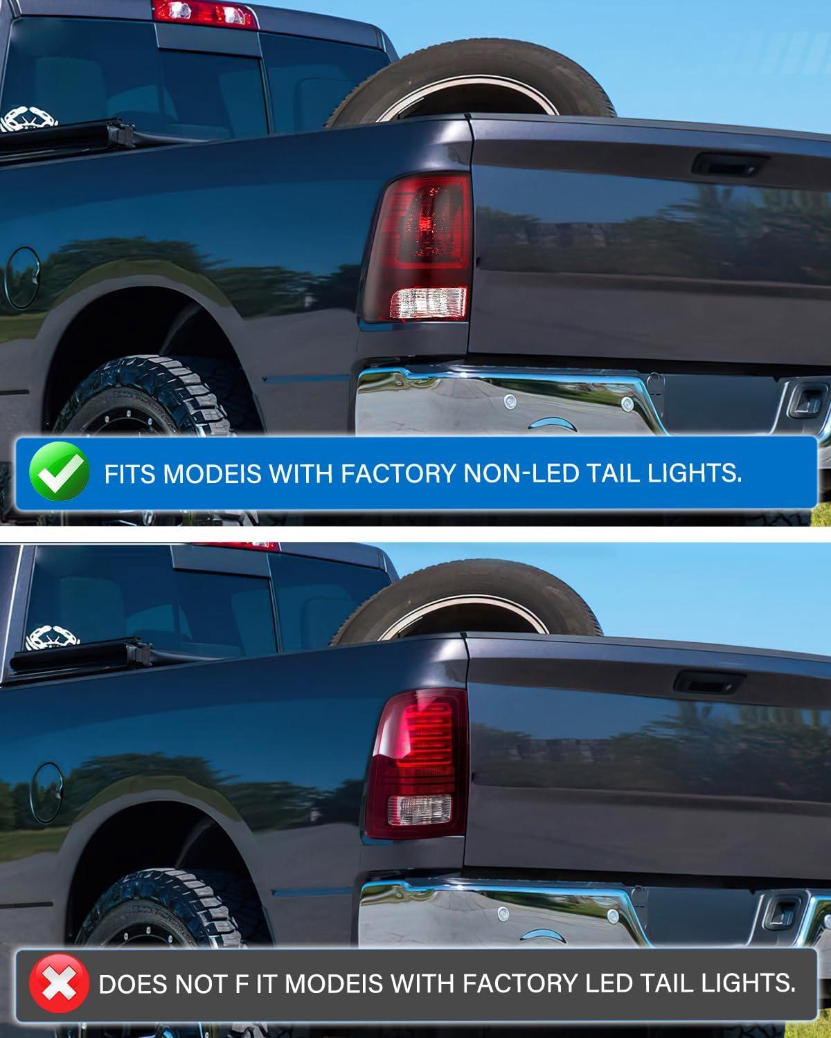 imageNilight Passenger Side Taillight Assembly for 2009 2010 2011 2012 2013 2014 2015 2016 2017 2018 Dodge Ram 1500 2500 3500 Rear Lamp Replacement OE Style wBulbs and Harness RightDark RedDriver Side